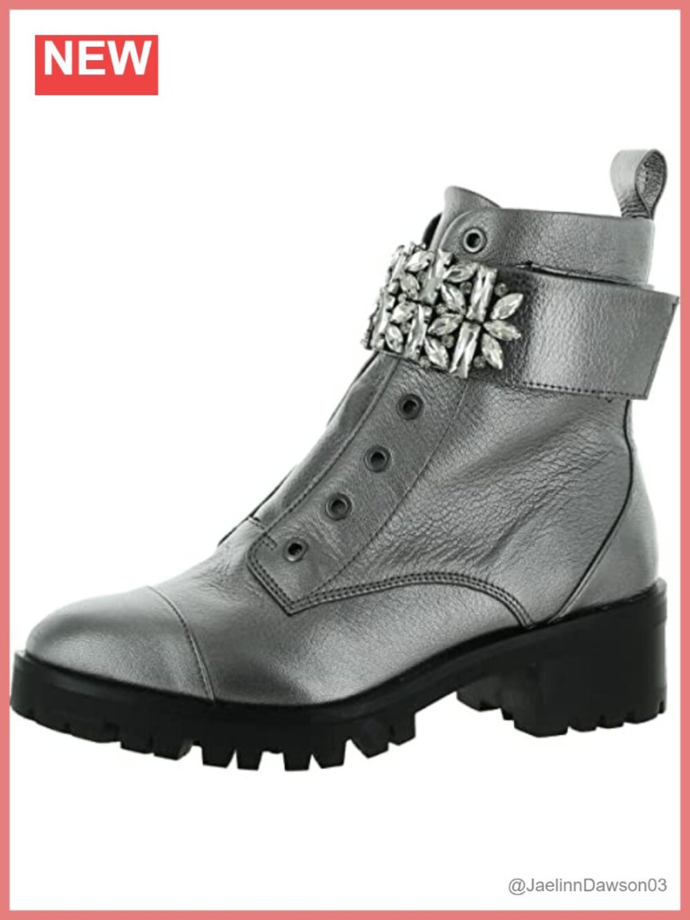 Combat Bootie with Rhinestones, Lug Sole, Zip, Memory Foam